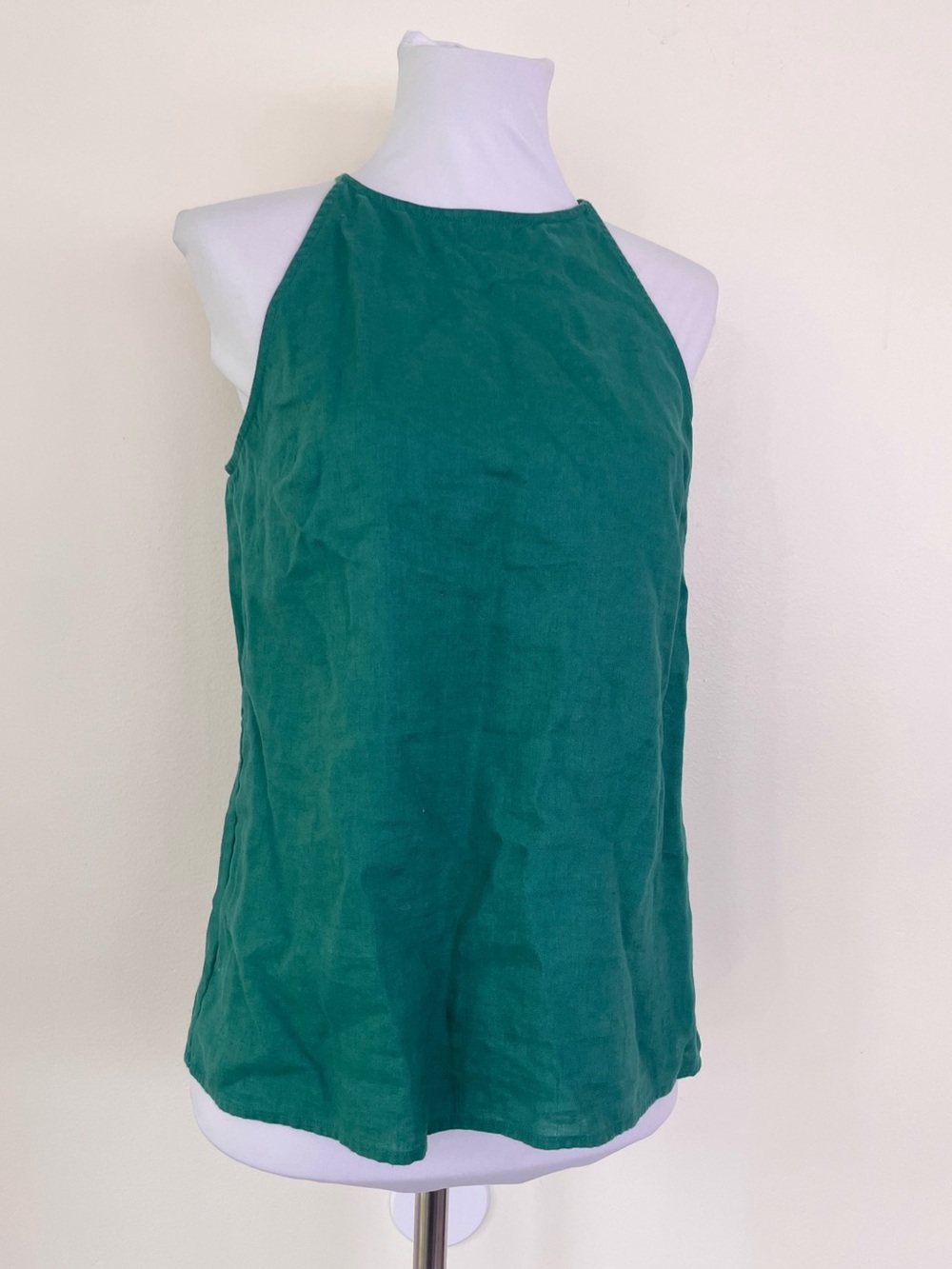 Boden Strappy Halterneck Linen Top Emerald Green US4 T0999 100% Linen High Neck